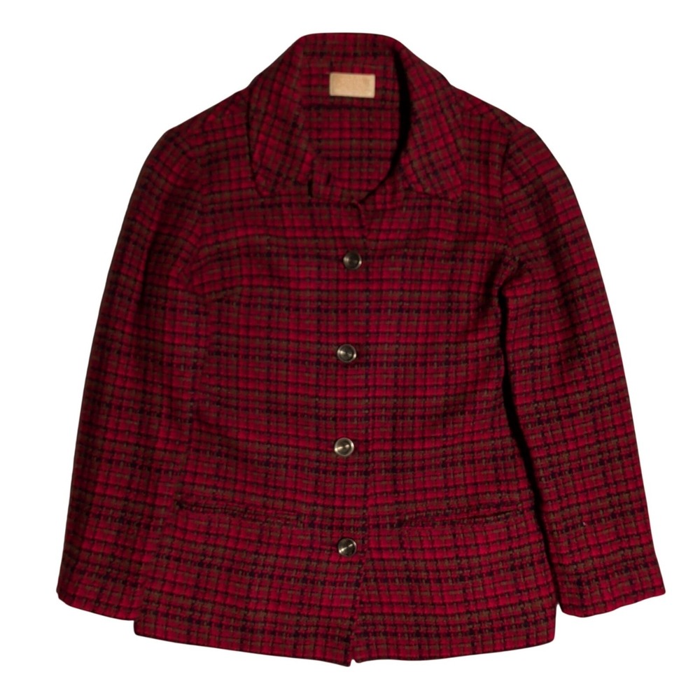 Vintage Pendleton Jacket Womens Size L Button Front Red Black Plaid Virgin Wool